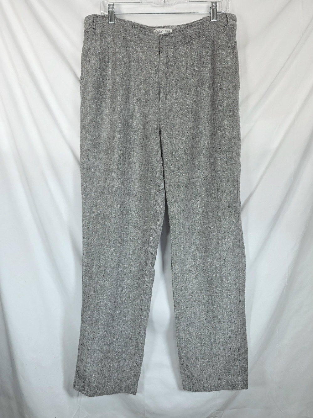 Coldwater Creek Women 14 Linen Pants Gray Heathered Straight Leg Trouser Classic